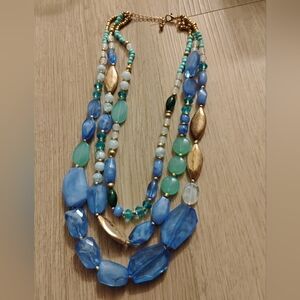 Elegant Blue and Gold Beaded Necklace